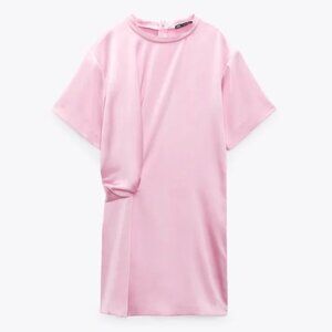 NWT - pink satin Zara short sleeve mini dress